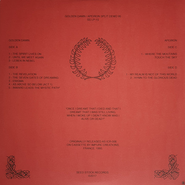 Golden Dawn / Apeiron (8) : Split Demo 95 (2xLP, Ltd, RE, RM)
