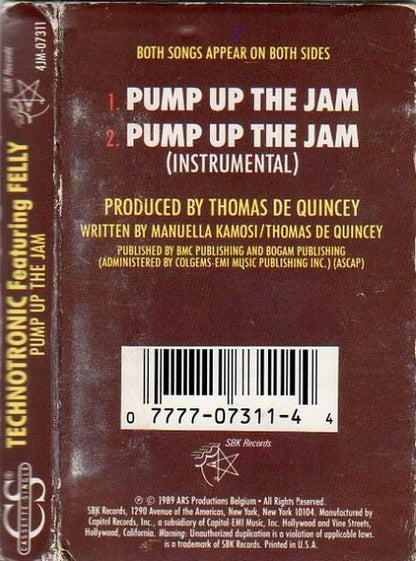 Technotronic Featuring Felly : Pump Up The Jam (Cass, Single)