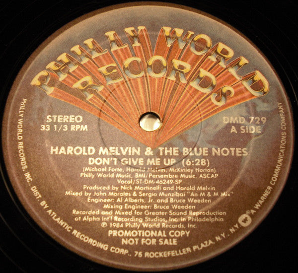 Harold Melvin And The Blue Notes : Don't Give Me Up (12", Promo)