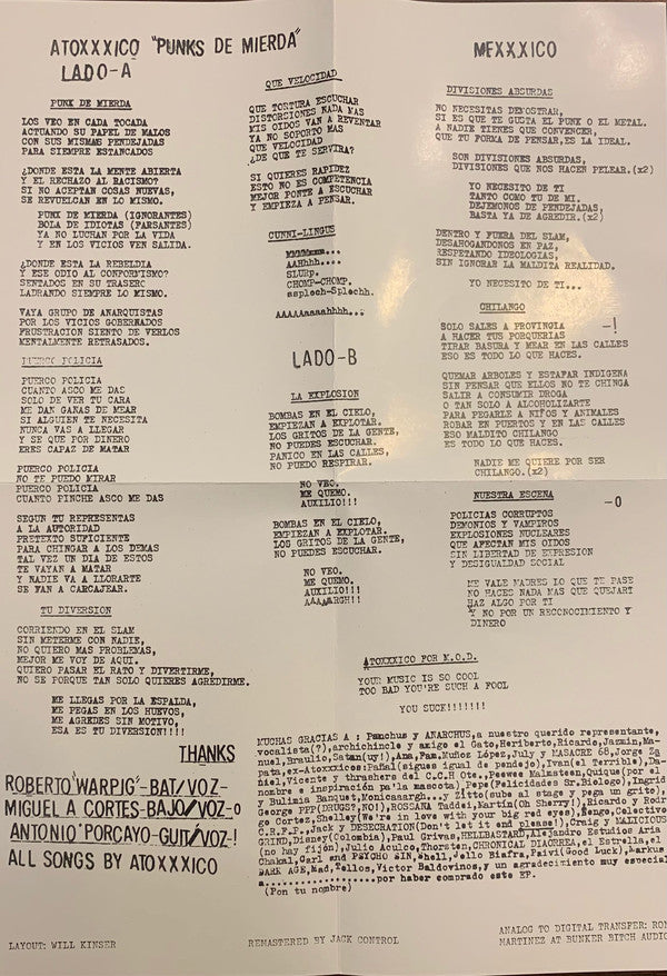 Atoxxxico : Punks De Mierda (7", EP, RE)