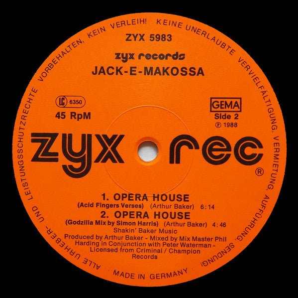 Jack E Makossa : Opera House (Acid Fingers Strikes Again Mix) (12")