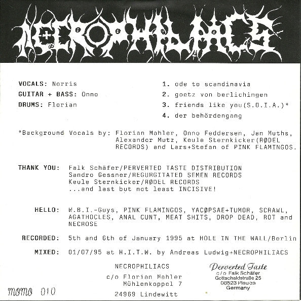 Necrophiliacs / Incisive : Necrophiliacs / Anonym (7", Pin)