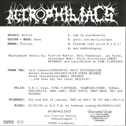 Necrophiliacs / Incisive : Necrophiliacs / Anonym (7", Pin)