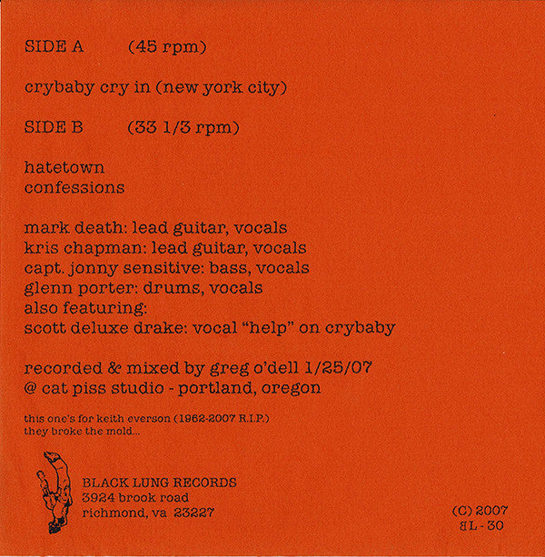 The Moneychangers : Crybaby Cry In (New York City) (7")