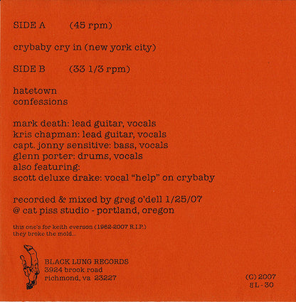 The Moneychangers : Crybaby Cry In (New York City) (7")