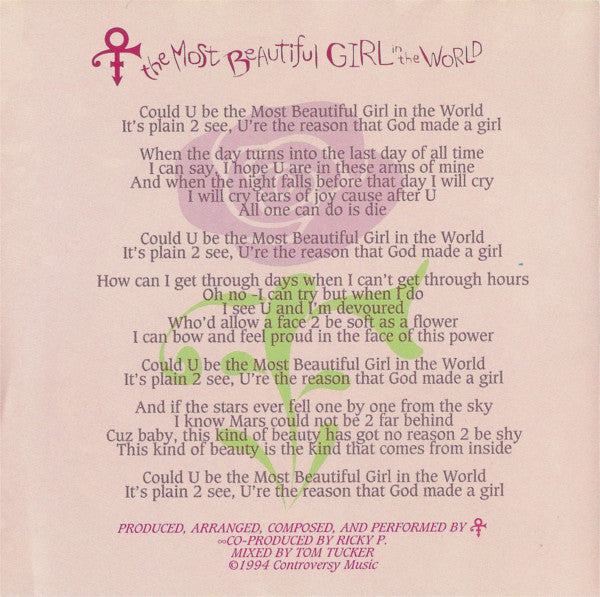 The Artist (Formerly Known As Prince) : The Most Beautiful Girl In The World (CD, Single)