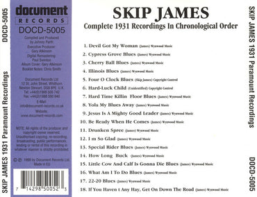 Skip James : I'm So Glad - The Complete 1931 Paramount Recordings (CD, Comp, RE, RM)